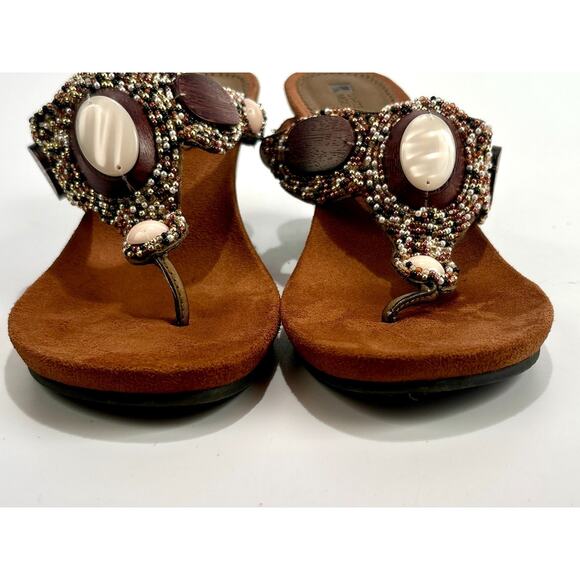 White Mountain Beaded Wedge Thong Sandals Women's 8.5 M Boho Flip Flops Festival - Picture 2 of 14